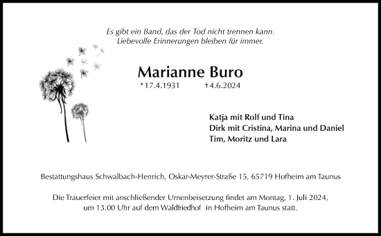 Traueranzeige von Marianne Buro 