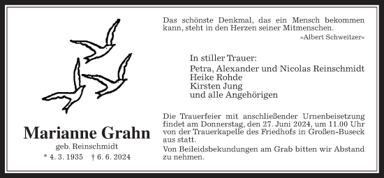 Traueranzeige von Marianne Grahn von Butzbacher Zeitung