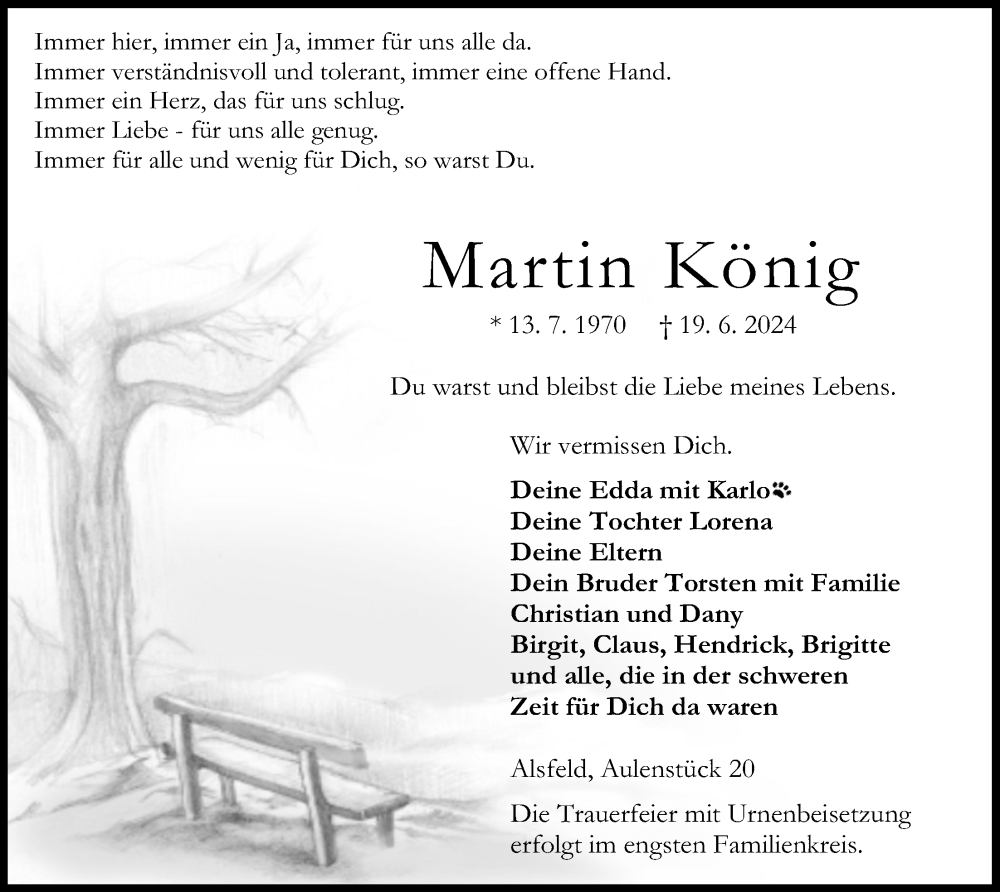  Traueranzeige für Martin König vom 29.06.2024 aus Oberhessische Zeitung