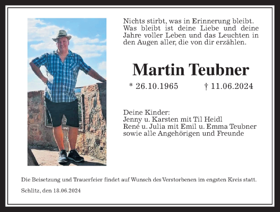Traueranzeige von Martin Teubner von Giessener Allgemeine, Alsfelder Allgemeine