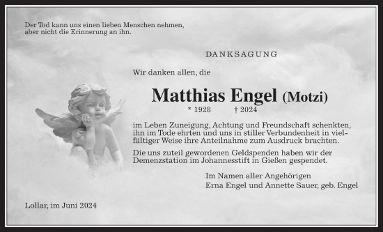 Traueranzeige von Matthias Engel von Giessener Allgemeine, Alsfelder Allgemeine