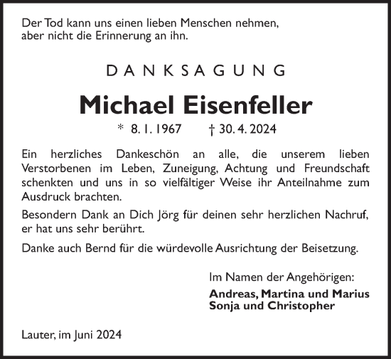 Traueranzeige von Michael Eisenfeller von Laubacher Anzeiger