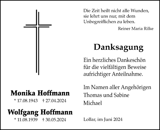 Traueranzeige von Monika Hoffmann von Giessener Anzeiger, Giessener Allgemeine, Alsfelder Allgemeine