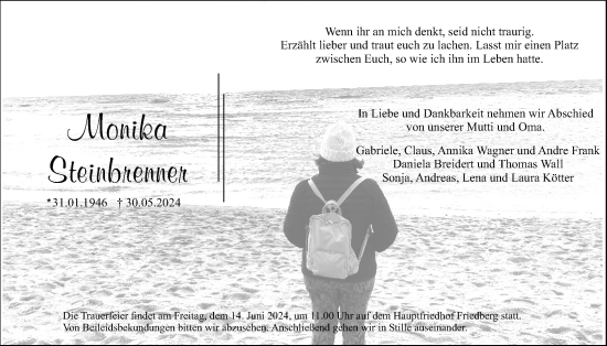Traueranzeige von Monika Steinbrenner von Wetterauer Zeitung