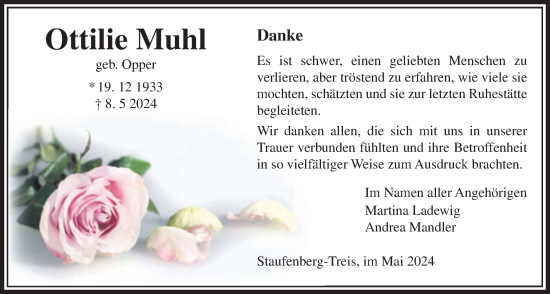 Traueranzeige von Ottilie Muhl von Giessener Allgemeine, Alsfelder Allgemeine