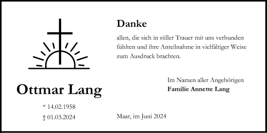 Traueranzeige von Ottmar Lang von Lauterbacher Anzeiger