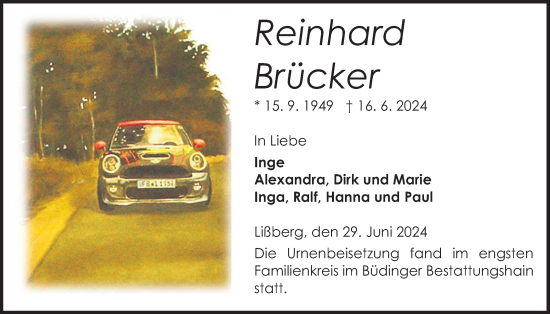 Traueranzeige von Reinhard Brücker von Kreis-Anzeiger