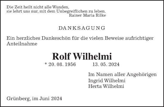 Traueranzeige von Rolf Wilhelmi von Giessener Allgemeine, Alsfelder Allgemeine