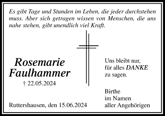 Traueranzeige von Rosemarie Faulhammer von Giessener Anzeiger, Giessener Allgemeine, Alsfelder Allgemeine
