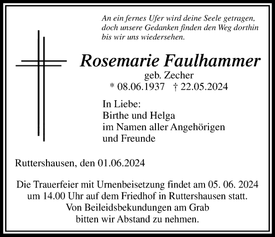Traueranzeige von Rosemarie Faulhammer von Giessener Anzeiger, Giessener Allgemeine, Alsfelder Allgemeine