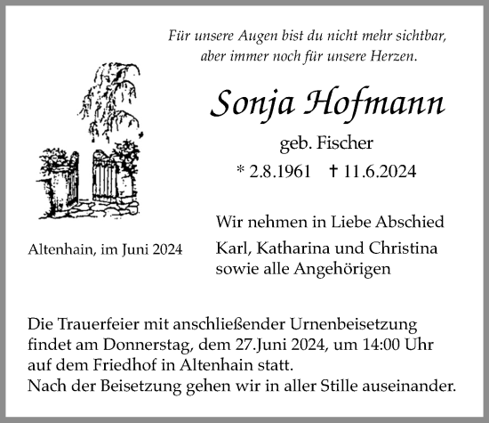 Traueranzeige von Sonja Hofmann von Laubacher Anzeiger