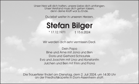 Traueranzeige von Stefan Bilger von Wetterauer Zeitung