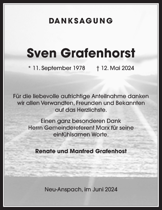 Traueranzeige von Sven Grafenhorst von Usinger Anzeiger