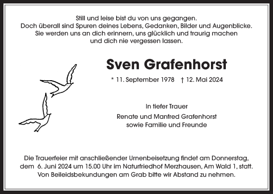 Traueranzeige von Sven Grafenhorst von Usinger Anzeiger