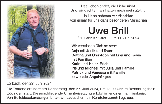 Traueranzeige von Uwe Brill von Kreis-Anzeiger
