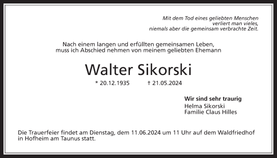 Traueranzeige von Walter Sikorski 