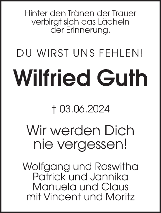 Traueranzeige von Wilfried Guth von Wetterauer Zeitung