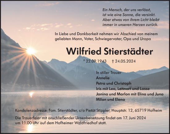 Traueranzeige von Wilfried Stierstädter 