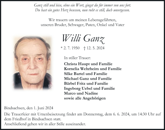 Traueranzeige von Willi Ganz von Kreis-Anzeiger