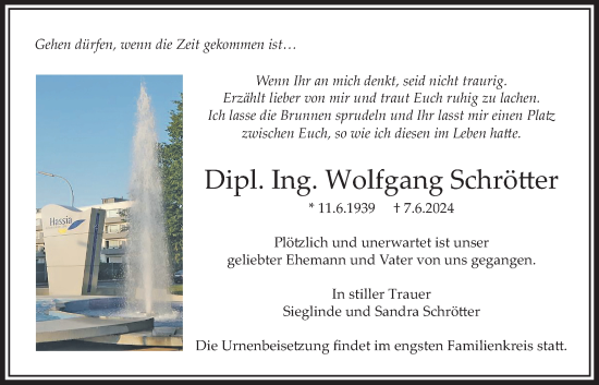 Traueranzeige von Wolfgang Schrötter von Bad Vilbel/Karben