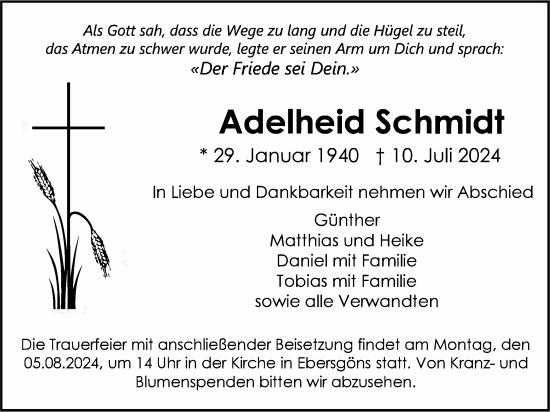 Traueranzeige von Adelheid Schmidt von Butzbacher Zeitung