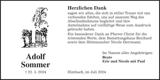 Traueranzeige von Adolf Sommer von Kreis-Anzeiger