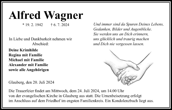 Traueranzeige von Alfred Wagner von Kreis-Anzeiger