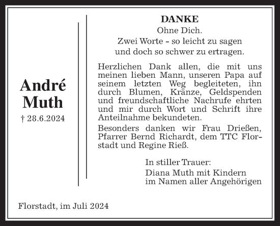 Traueranzeige von André Muth von Wetterauer Zeitung