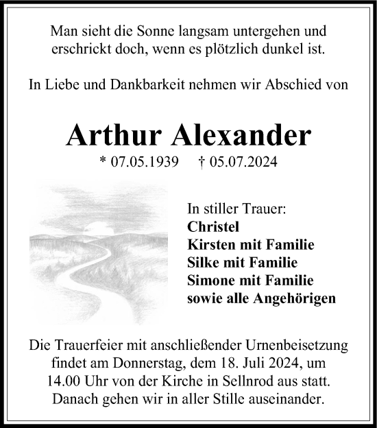 Traueranzeige von Arthur Alexander von Giessener Allgemeine, Alsfelder Allgemeine