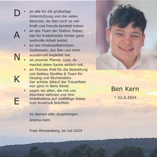 Traueranzeige von Ben Kern von Butzbacher Zeitung