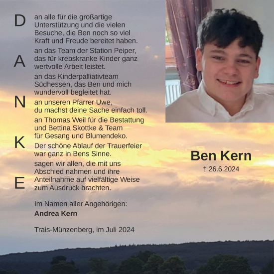 Traueranzeige von Ben Kern von Licher Wochenblatt