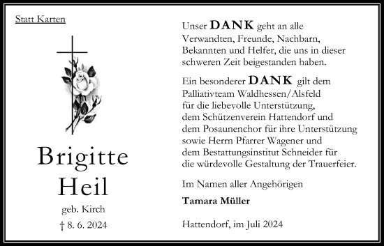 Traueranzeige von Brigitte Heil von Oberhessische Zeitung