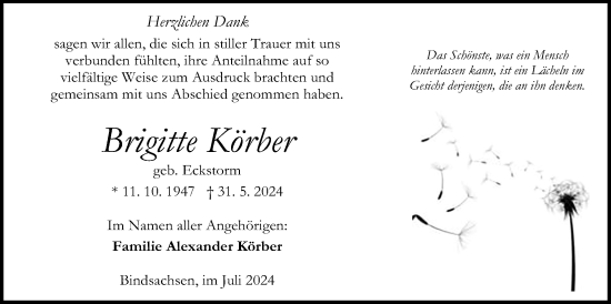 Traueranzeige von Brigitte Körber von Kreis-Anzeiger