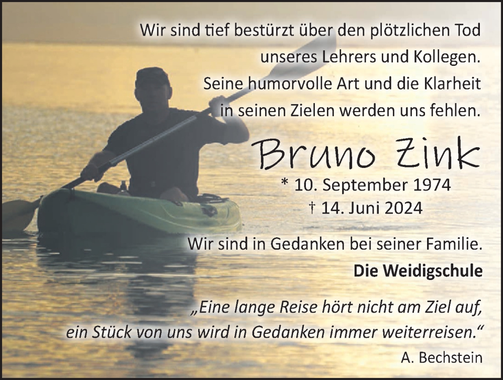  Traueranzeige für Bruno Zink vom 01.07.2024 aus Giessener Allgemeine, Alsfelder Allgemeine, Wetterauer Zeitung, Butzbacher Zeitung