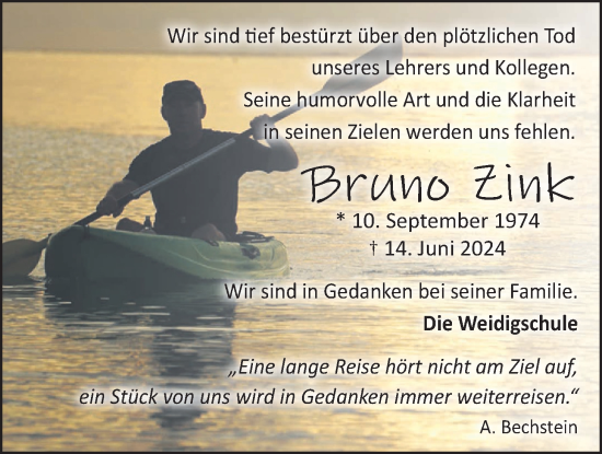 Traueranzeige von Bruno Zink von Giessener Allgemeine, Alsfelder Allgemeine, Wetterauer Zeitung, Butzbacher Zeitung