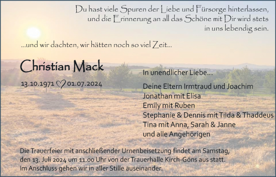 Traueranzeige von Christian Mack von Butzbacher Zeitung