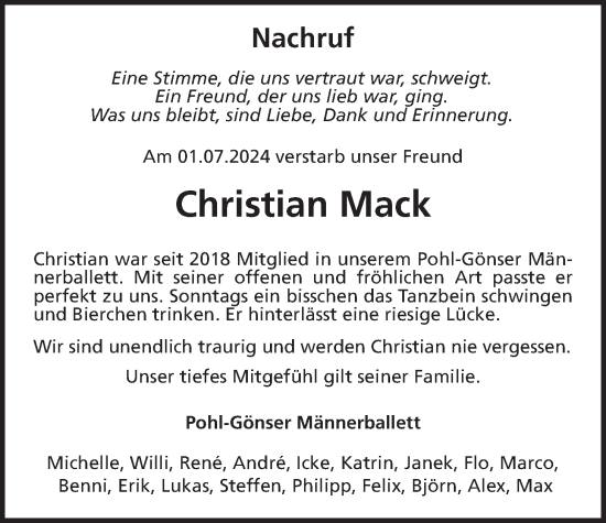 Traueranzeige von Christian Mack von Butzbacher Zeitung