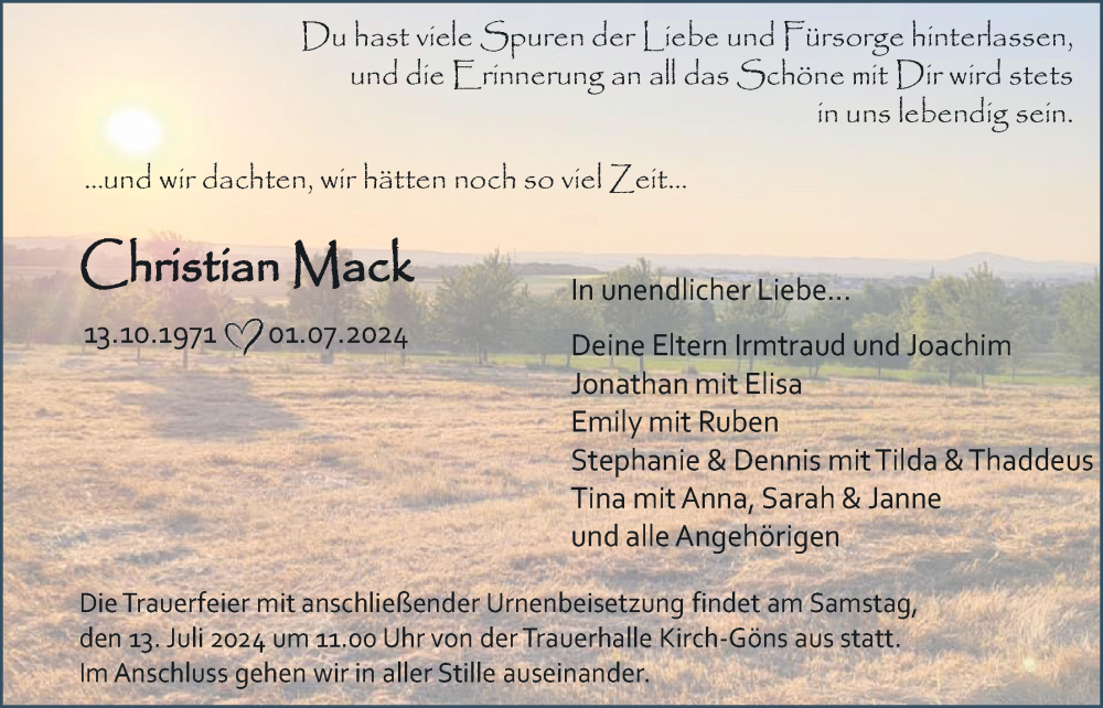  Traueranzeige für Christian Mack vom 06.07.2024 aus Butzbacher Zeitung