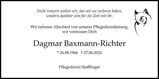 Traueranzeige von Dagmar Baxmann-Richter von Bad Vilbel/Karben