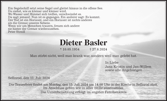 Traueranzeige von Dieter Basler von Kreis-Anzeiger, Mücker Stimme