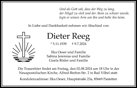 Traueranzeige von Dieter Reeg von Bad Vilbel/Karben