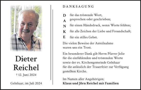 Traueranzeige von Dieter Reichel von Kreis-Anzeiger