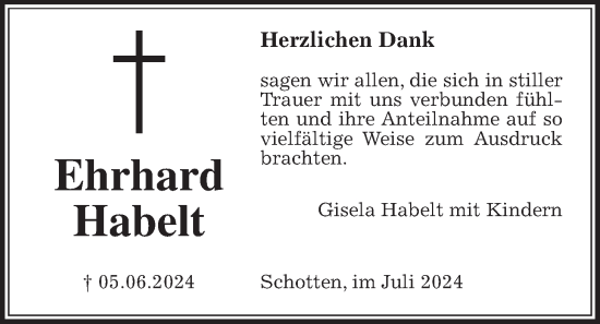 Traueranzeige von Ehrhard Habelt von Kreis-Anzeiger