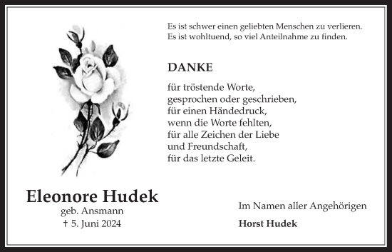 Traueranzeige von Eleonore Hudek von Bad Vilbel/Karben