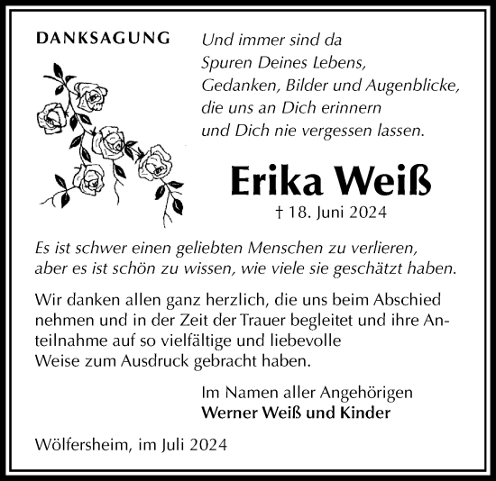 Traueranzeige von Erika Weiß von Wetterauer Zeitung