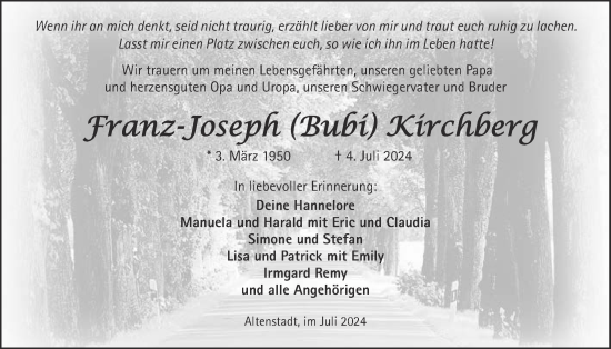 Traueranzeige von Franz-Joseph Kirchberg von Kreis-Anzeiger