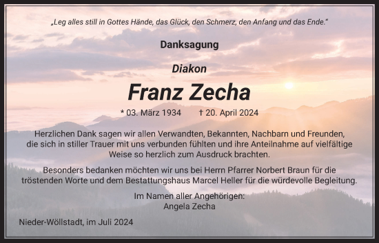Traueranzeige von Franz Zecha von Wetterauer Zeitung, Butzbacher Zeitung