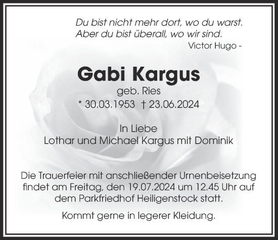 Traueranzeige von Gabi Kargus von Bad Vilbel/Karben