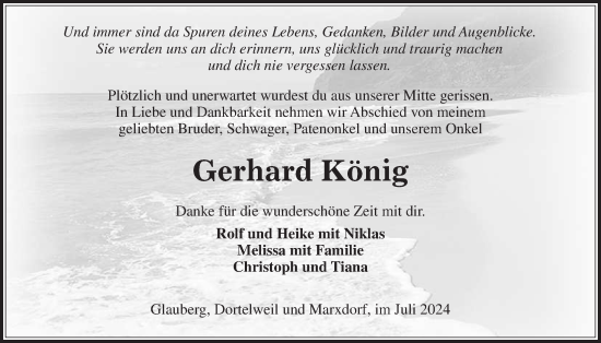Traueranzeige von Gerhard König von Kreis-Anzeiger