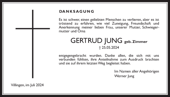 Traueranzeige von Gertrud Jung von Licher Wochenblatt